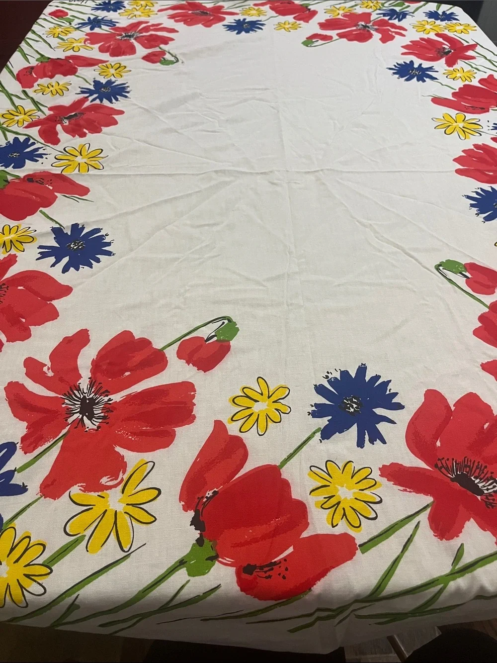 Vera Bright Floral Border Cotton Tablecloth in Red, Blue & Yellow